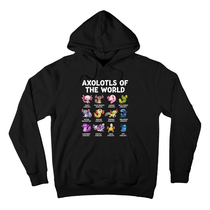 Axolotls Of The World Kawaii Types Of Axolotl Fish Amphibian Hoodie