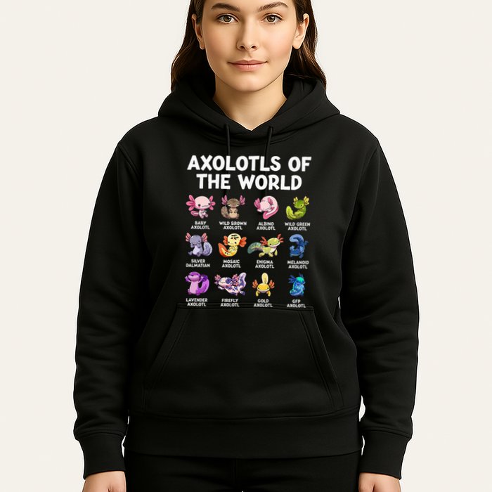 Axolotls Of The World Kawaii Types Of Axolotl Fish Amphibian Hoodie