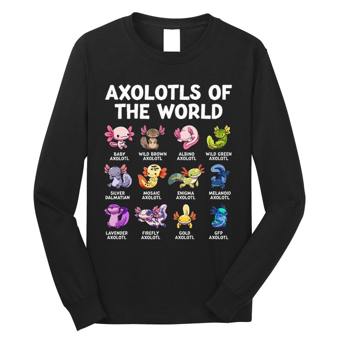 Axolotls Of The World Kawaii Types Of Axolotl Fish Amphibian Long Sleeve Shirt