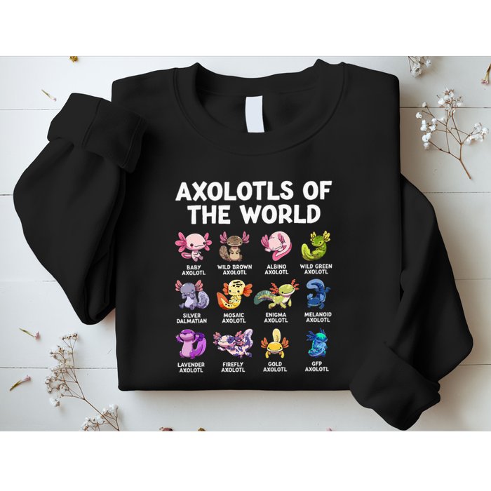 Axolotls Of The World Kawaii Types Of Axolotl Fish Amphibian Sweatshirt