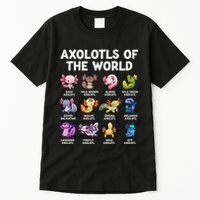 Axolotls Of The World Kawaii Types Of Axolotl Fish Amphibian Tall T-Shirt