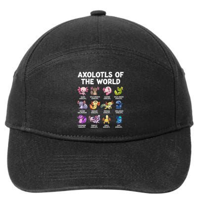 Axolotls Of The World Kawaii Types Of Axolotl Fish Amphibian 7-Panel Snapback Hat