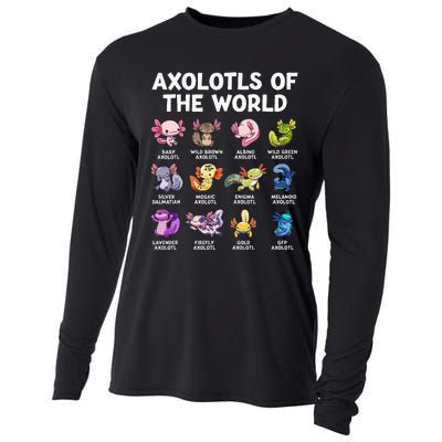 Axolotls Of The World Kawaii Types Of Axolotl Fish Amphibian Cooling Performance Long Sleeve Crew