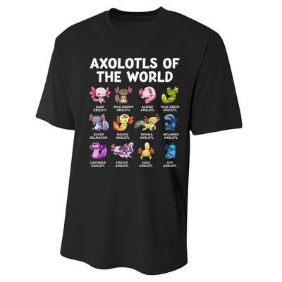 Axolotls Of The World Kawaii Types Of Axolotl Fish Amphibian Performance Sprint T-Shirt