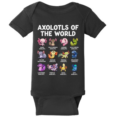Axolotls Of The World Kawaii Types Of Axolotl Fish Amphibian Baby Bodysuit