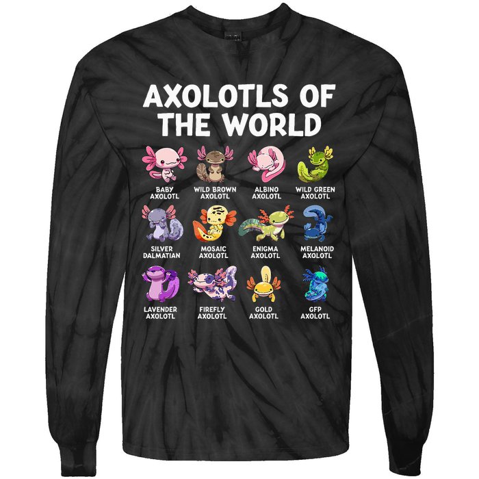 Axolotls Of The World Kawaii Types Of Axolotl Fish Amphibian Tie-Dye Long Sleeve Shirt