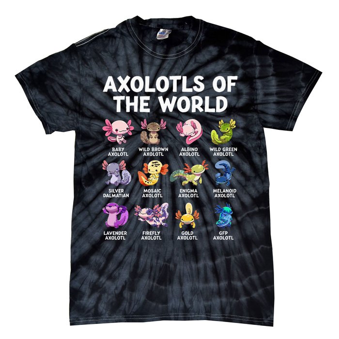 Axolotls Of The World Kawaii Types Of Axolotl Fish Amphibian Tie-Dye T-Shirt