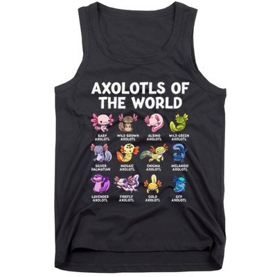 Axolotls Of The World Kawaii Types Of Axolotl Fish Amphibian Tank Top
