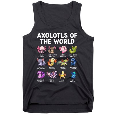 Axolotls Of The World Kawaii Types Of Axolotl Fish Amphibian Tank Top