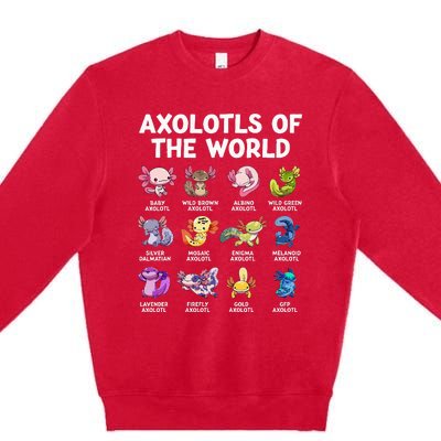 Axolotls Of The World Kawaii Types Of Axolotl Fish Amphibian Premium Crewneck Sweatshirt