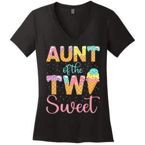 Aunt Of The Two Sweet Birthday Girl Ice Cream 2nd Women's V-Neck T-Shirt