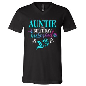 Auntie Of The Birthday Mermaid Matching Family V-Neck T-Shirt