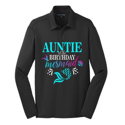 Auntie Of The Birthday Mermaid Matching Family Silk Touch Performance Long Sleeve Polo