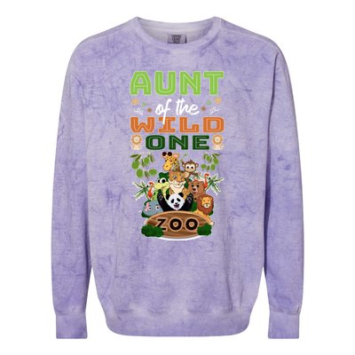 Aunt Of The Wild One Zoo Birthday Safari Jungle Animal Funny Gift Colorblast Crewneck Sweatshirt