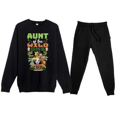 Aunt Of The Wild One Zoo Birthday Safari Jungle Animal Funny Gift Premium Crewneck Sweatsuit Set