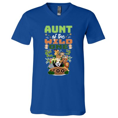 Aunt Of The Wild One Zoo Birthday Safari Jungle Animal Funny Gift V-Neck T-Shirt