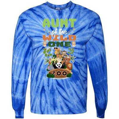 Aunt Of The Wild One Zoo Birthday Safari Jungle Animal Funny Gift Tie-Dye Long Sleeve Shirt