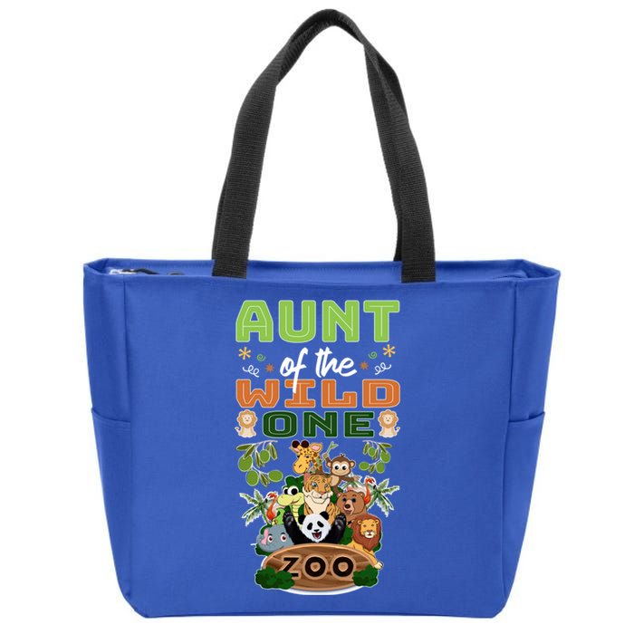 Aunt Of The Wild One Zoo Birthday Safari Jungle Animal Funny Gift Zip Tote Bag