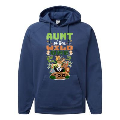 Aunt Of The Wild One Zoo Birthday Safari Jungle Animal Funny Gift Performance Fleece Hoodie