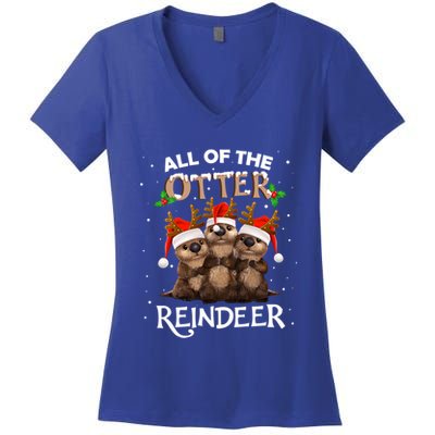 All Of The Otter Reindeer Christmas Funny Cute Gift Women's V-Neck T-Shirt