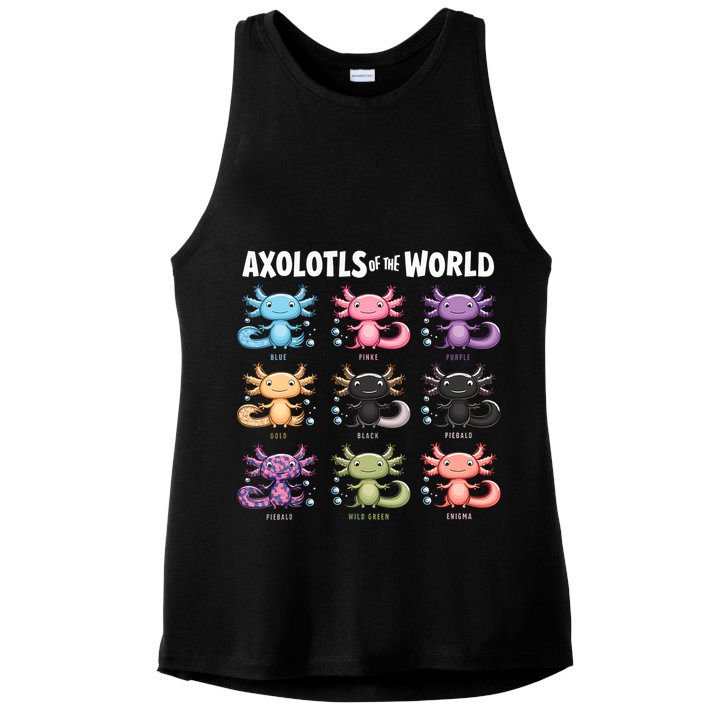 Axolotls Of The World Fun Colorful Cartoon Design Ladies PosiCharge Tri-Blend Wicking Tank