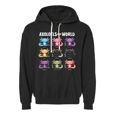Axolotls Of The World Fun Colorful Cartoon Design Garment-Dyed Fleece Hoodie