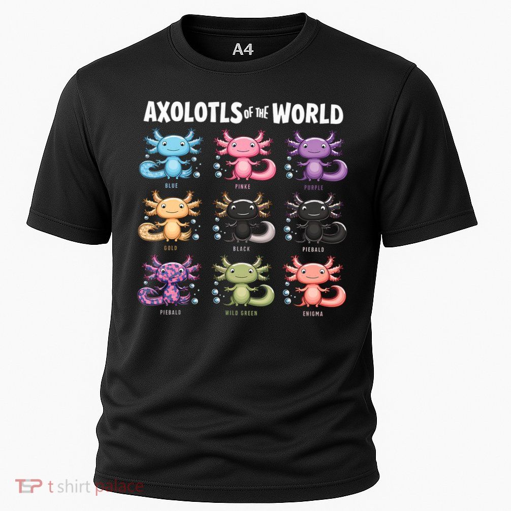 Axolotls Of The World Fun Colorful Cartoon Design Performance Shirt