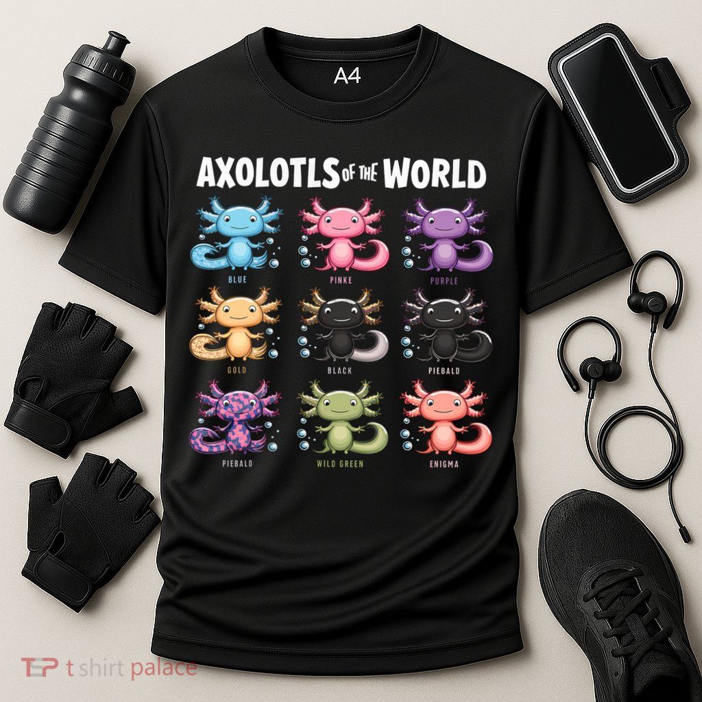 Axolotls Of The World Fun Colorful Cartoon Design Performance Shirt