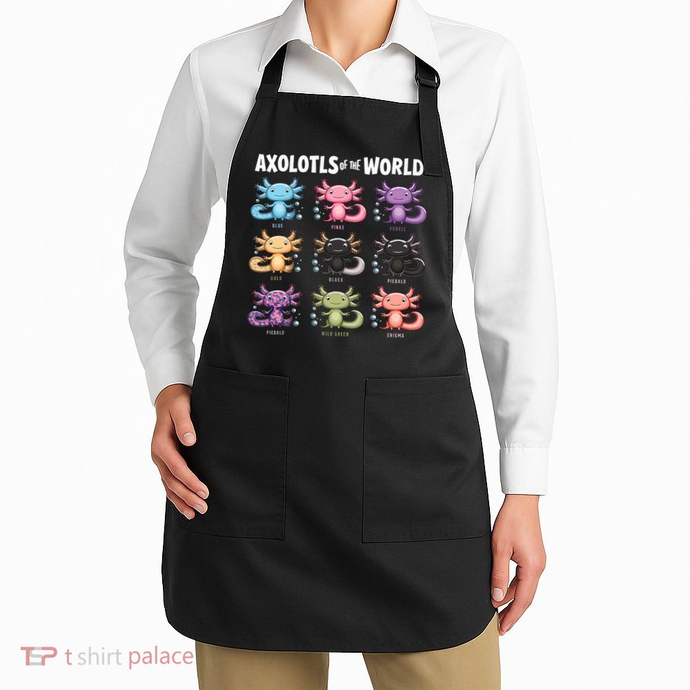 Axolotls Of The World Fun Colorful Cartoon Design Apron