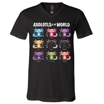 Axolotls Of The World Fun Colorful Cartoon Design V-Neck T-Shirt