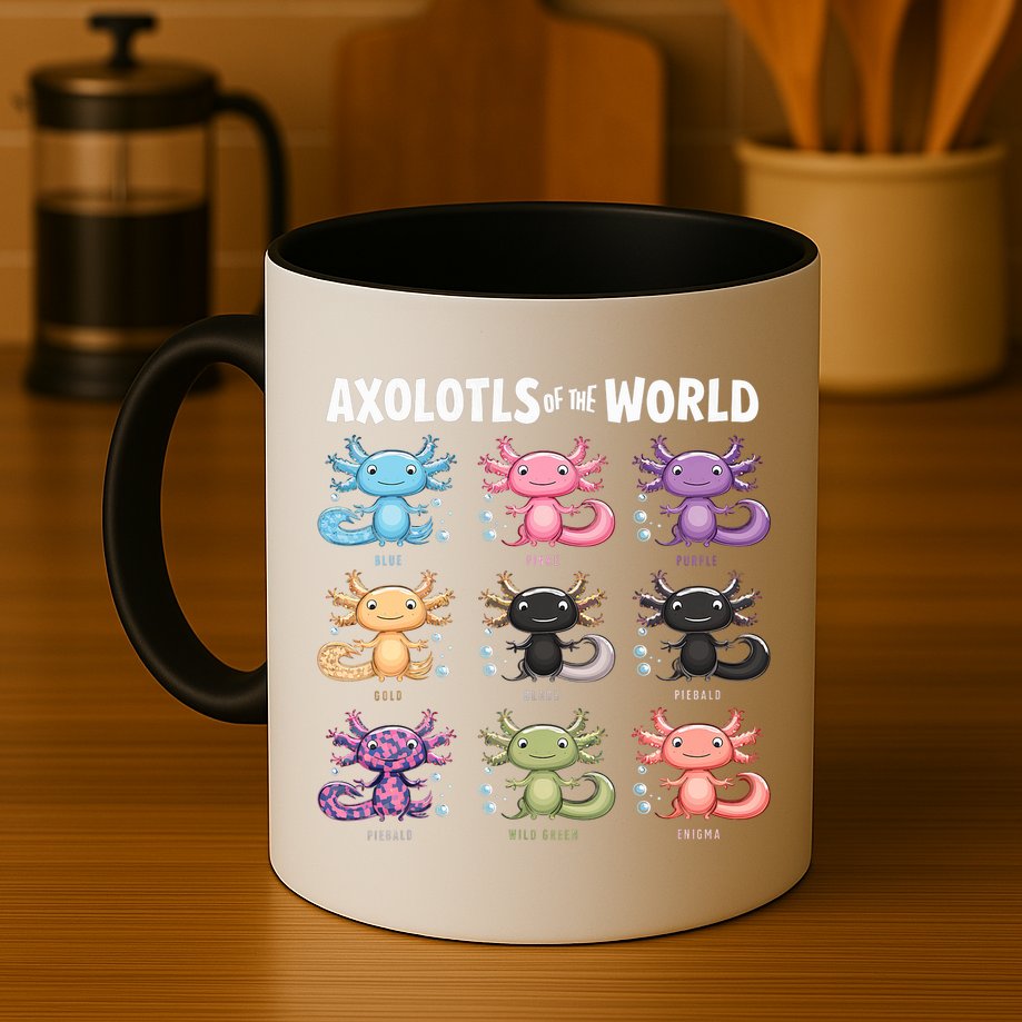 Axolotls Of The World Fun Colorful Cartoon Design Mug