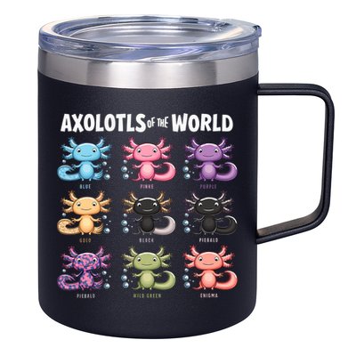 Axolotls Of The World Fun Colorful Cartoon Design 12oz Stainless Steel Coffee Mug