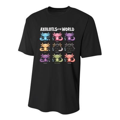 Axolotls Of The World Fun Colorful Cartoon Design Youth Performance Sprint T-Shirt