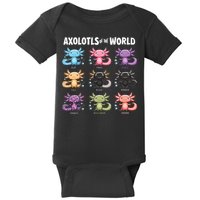 Axolotls Of The World Fun Colorful Cartoon Design Baby Bodysuit