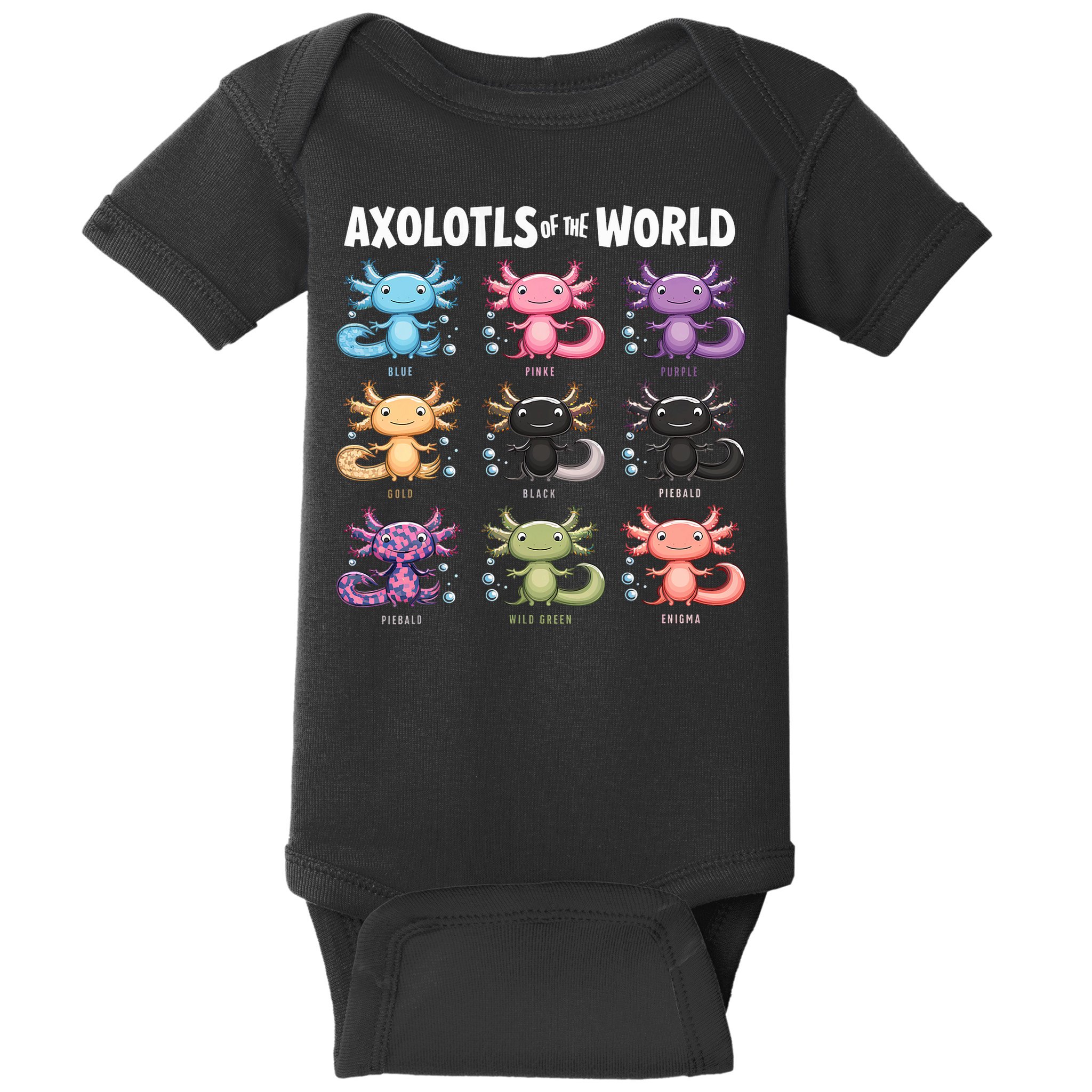 Axolotls Of The World Fun Colorful Cartoon Design Baby Bodysuit