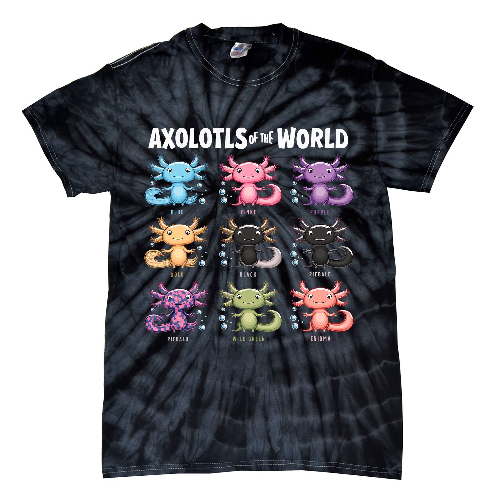 Axolotls Of The World Fun Colorful Cartoon Design Tie-Dye T-Shirt