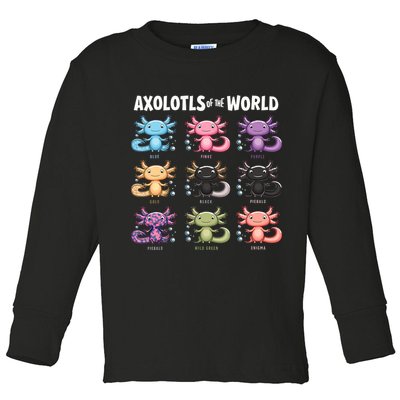 Axolotls Of The World Fun Colorful Cartoon Design Toddler Long Sleeve Shirt