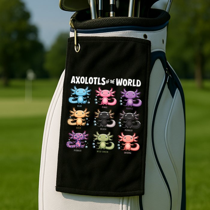 Axolotls Of The World Fun Colorful Cartoon Design Golf Towel