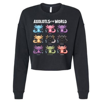 Axolotls Of The World Fun Colorful Cartoon Design Cropped Pullover Crew
