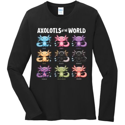 Axolotls Of The World Fun Colorful Cartoon Design Ladies Long Sleeve Shirt