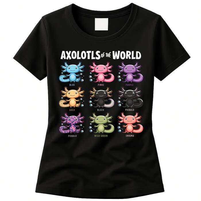 Axolotls Of The World Fun Colorful Cartoon Design Womens T-Shirt