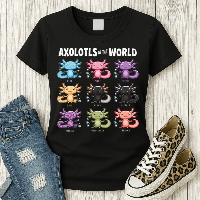 Axolotls Of The World Fun Colorful Cartoon Design Womens T-Shirt