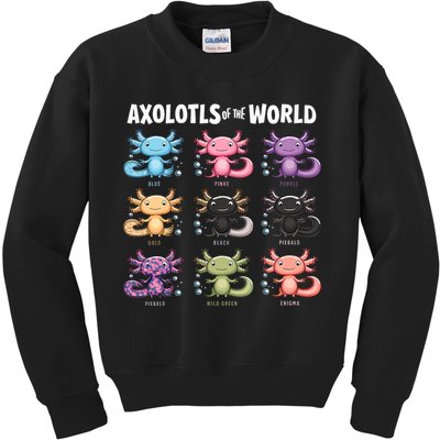 Axolotls Of The World Fun Colorful Cartoon Design Kids Sweatshirt