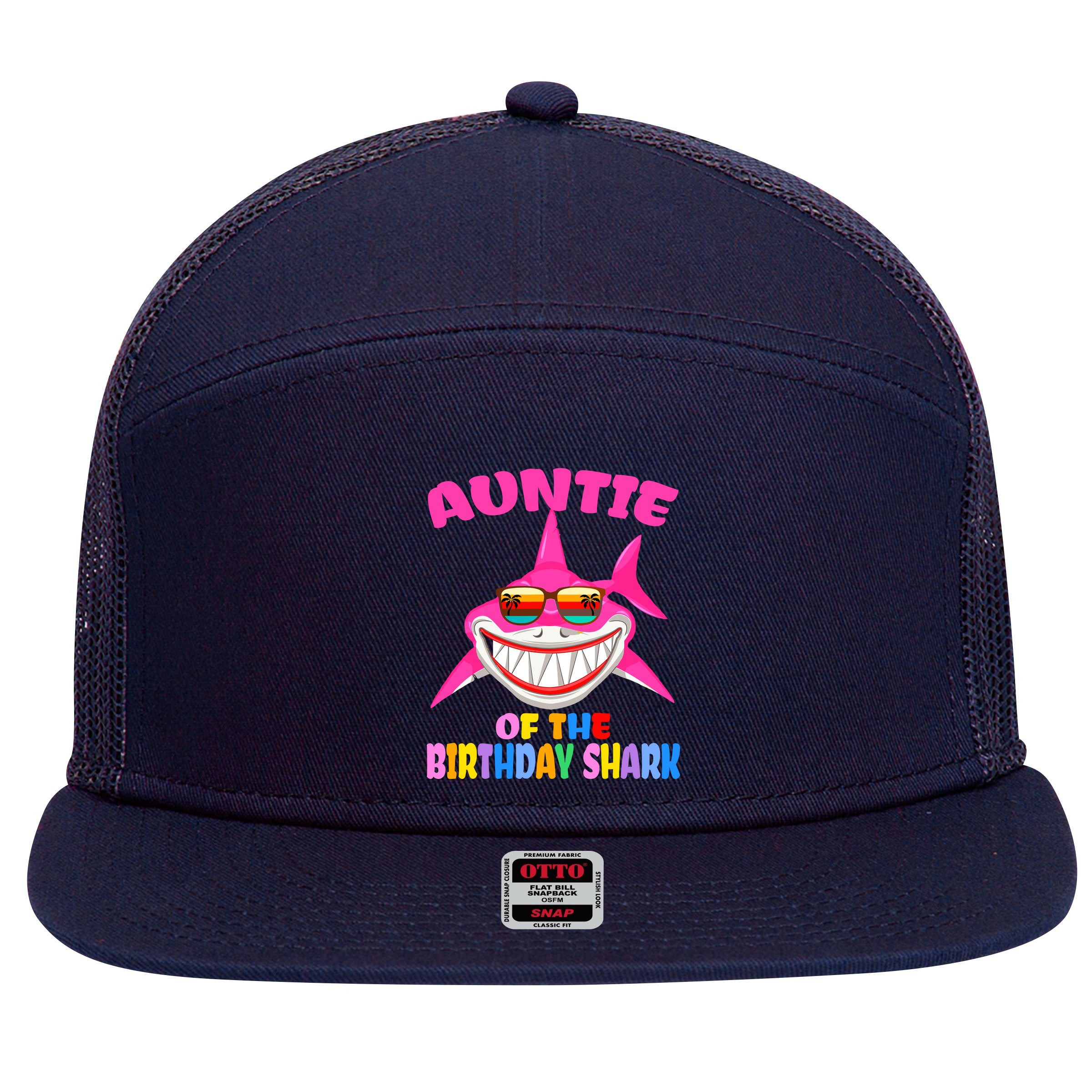 Auntie Of The Baby Birthday Shark Auntie Shark Halloween Day 7 Panel Mesh Trucker Snapback Hat