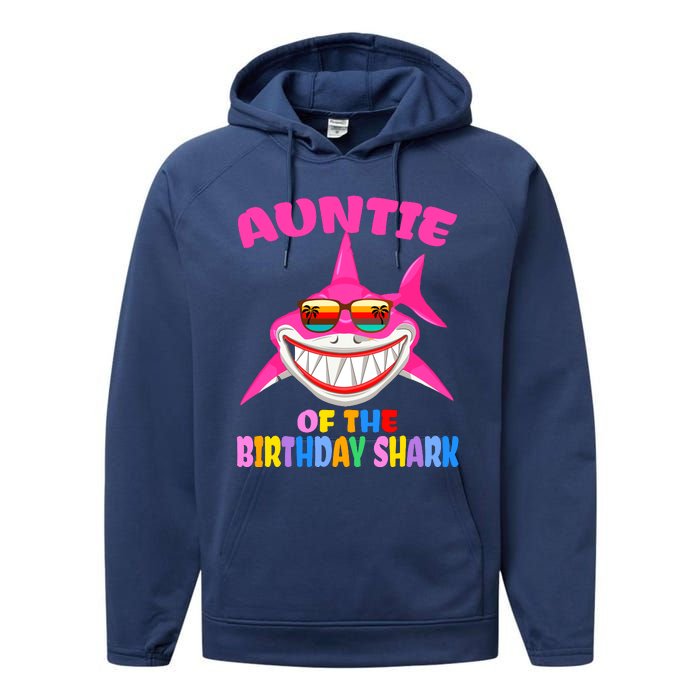 Auntie Of The Baby Birthday Shark Auntie Shark Halloween Day Performance Fleece Hoodie