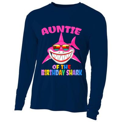 Auntie Of The Baby Birthday Shark Auntie Shark Halloween Day Cooling Performance Long Sleeve Crew