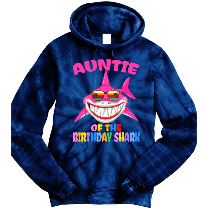 Auntie Of The Baby Birthday Shark Auntie Shark Halloween Day Tie Dye Hoodie