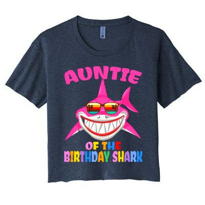 Auntie Of The Baby Birthday Shark Auntie Shark Halloween Day Women's Crop Top Tee