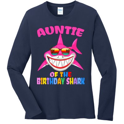 Auntie Of The Baby Birthday Shark Auntie Shark Halloween Day Ladies Long Sleeve Shirt