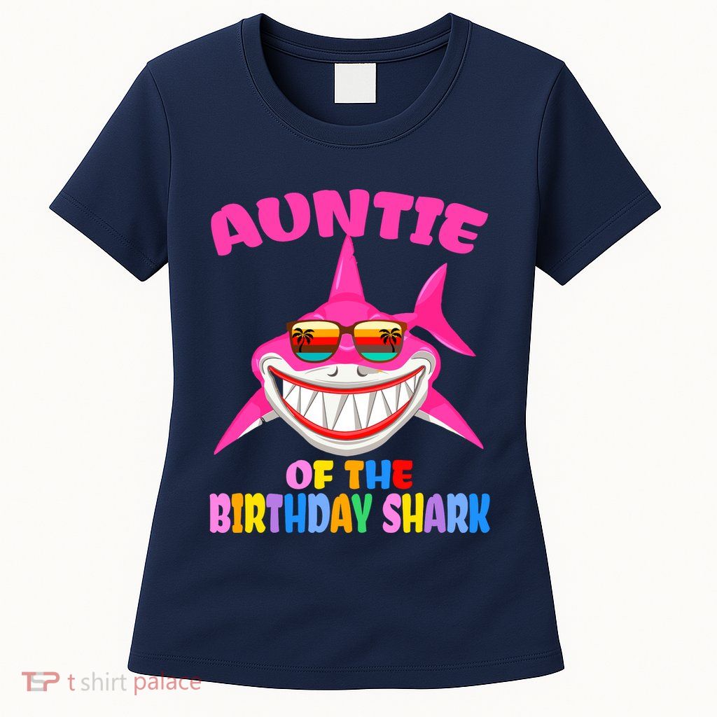 Auntie Of The Baby Birthday Shark Auntie Shark Halloween Day Womens T-Shirt